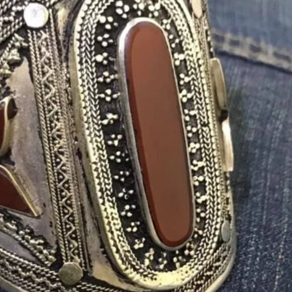 Single Afghan Tribal Stone Cuff, Ethnic Afghan Cuff Bracelet, Handmade Afghan - Picture 4 of 5